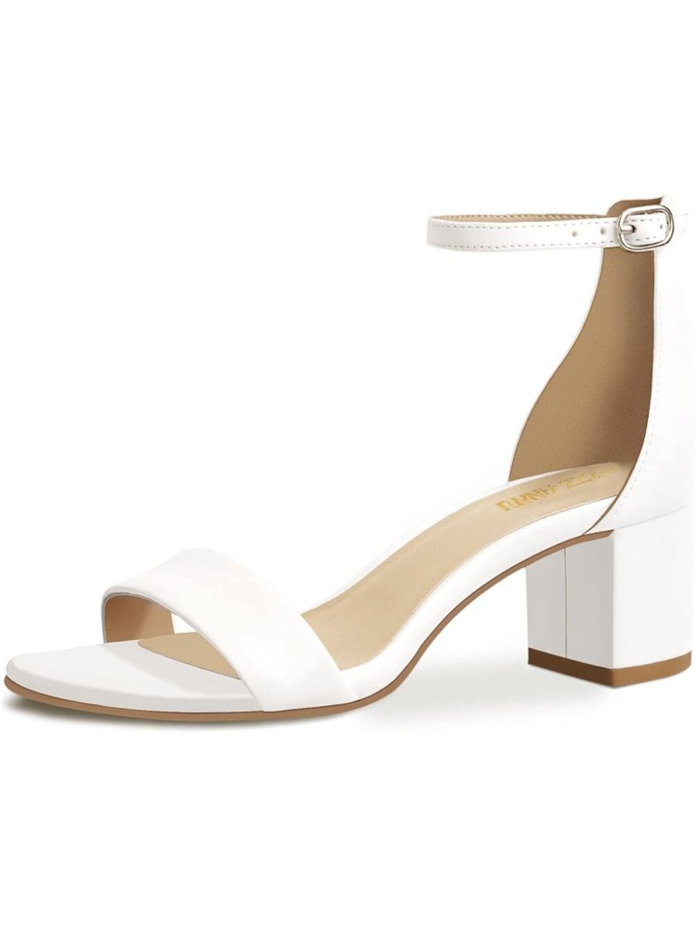 Women's Low Block Chunky Heel Sandals Open Toe White Ankle Strappy Buckle